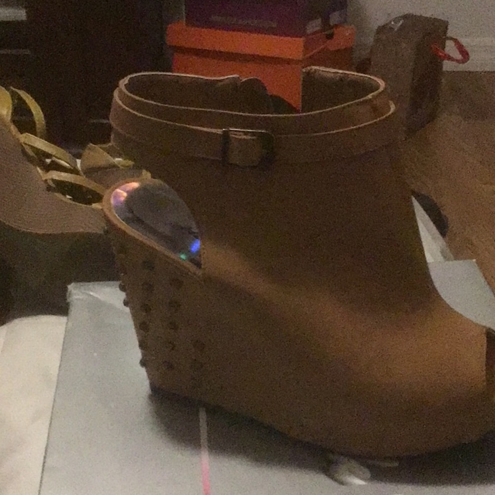 Tan wedge heels